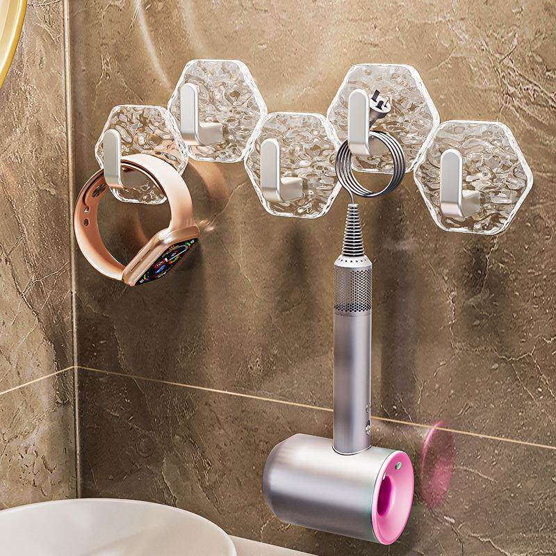 轻奢水波纹六边形粘贴无痕挂钩浴室门后挂钩粘胶免打孔壁挂粘钩