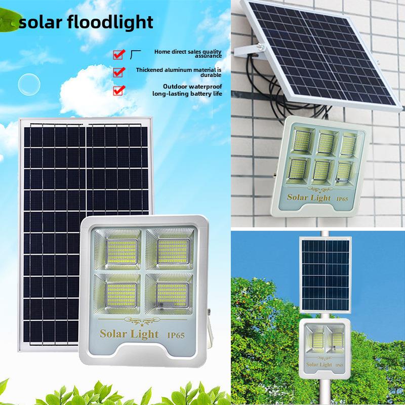 跨境LED solar太阳能投光灯户外防水大功率农村家用超亮庭院照明