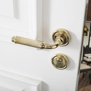 INDOORS法式轻奢金色黄铜化妆室卧室门锁纯铜静音家用锁具门把手