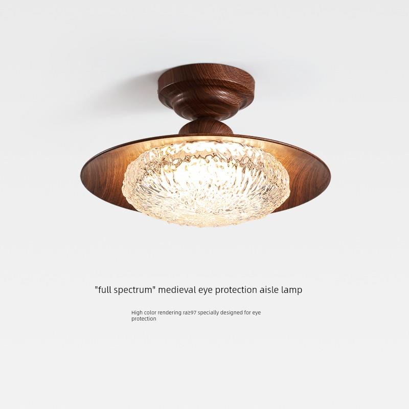 中世纪风格入口阳台吸顶灯覆古胡桃木纹高档入口通道走廊衣帽间灯