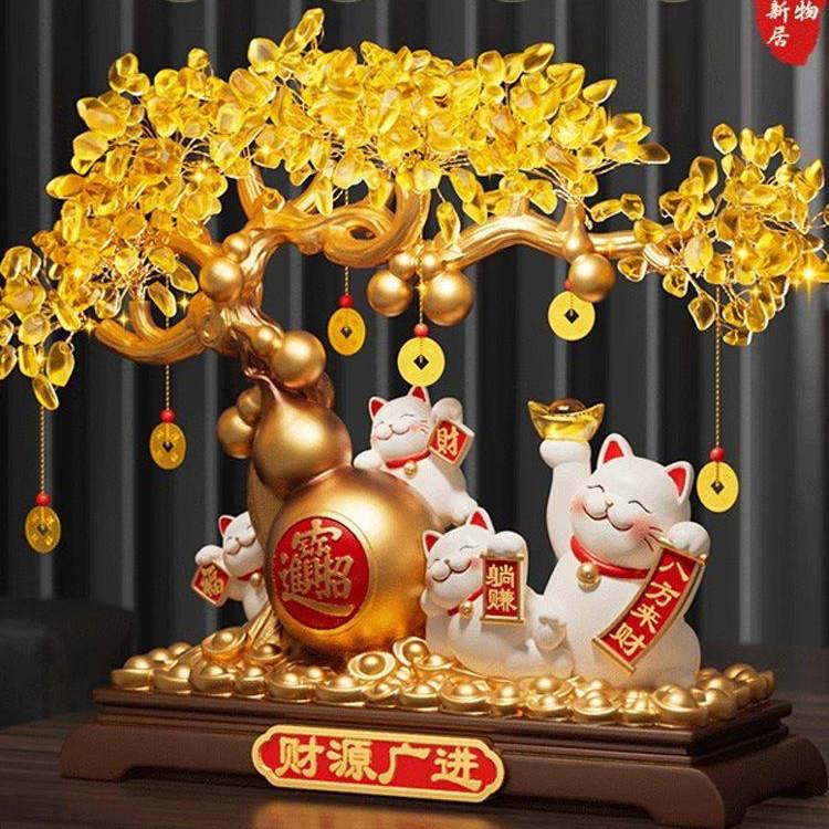 财源广进发财树招财猫摆件客厅店铺收银台高档装饰品乔迁开业礼物