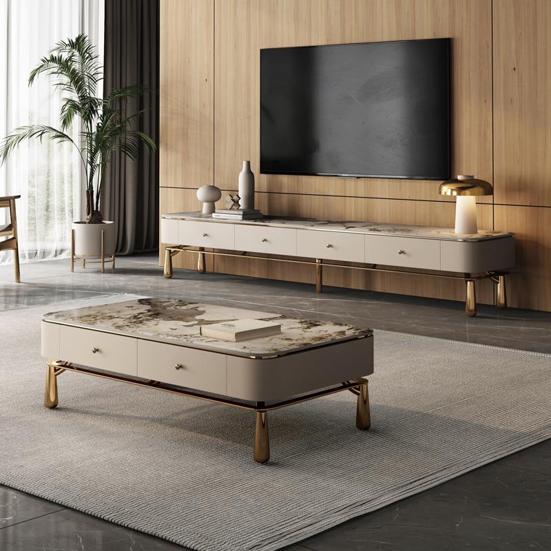 轻奢岩板电视柜茶几组合现代简约设计师小户型高级感客厅家用地柜