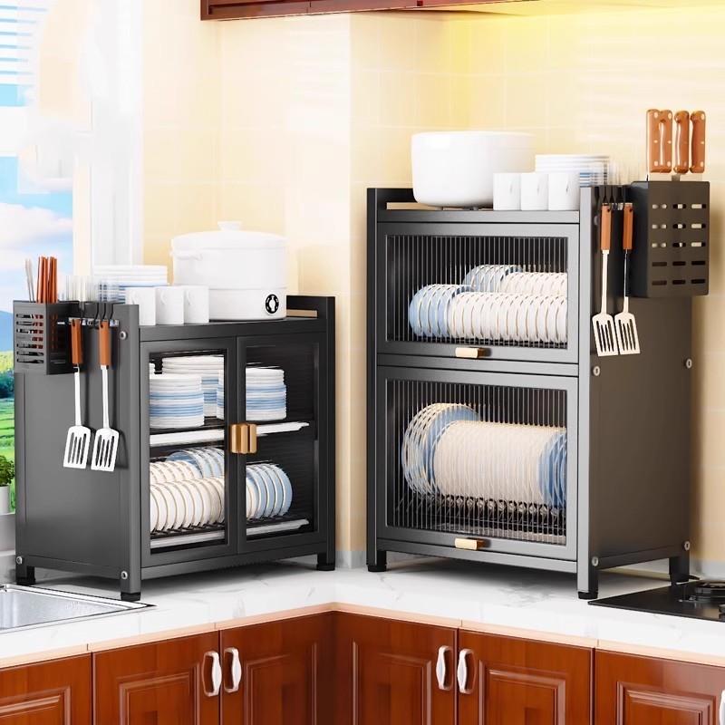 厨房橱柜收纳箱，带门，防尘碗架，台面，盘子，收纳架，家用餐具