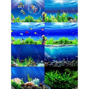 鱼缸背景贴纸高清图片3D立体水族馆海底景观背景画外贴纸新的防水