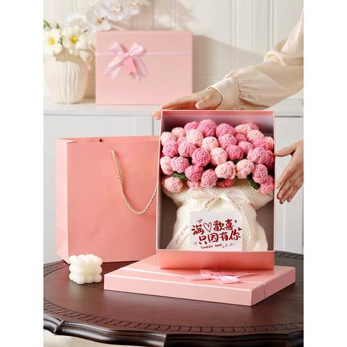 成品玫瑰花束毯子毛线手工钩织花朵毛毯送闺蜜女生友新婚生日礼物