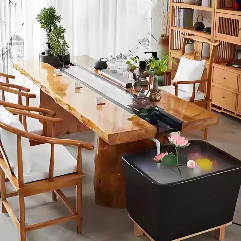 实木茶桌自动循环流水养鱼大板茶台办公室茶楼会客接待功夫茶桌椅