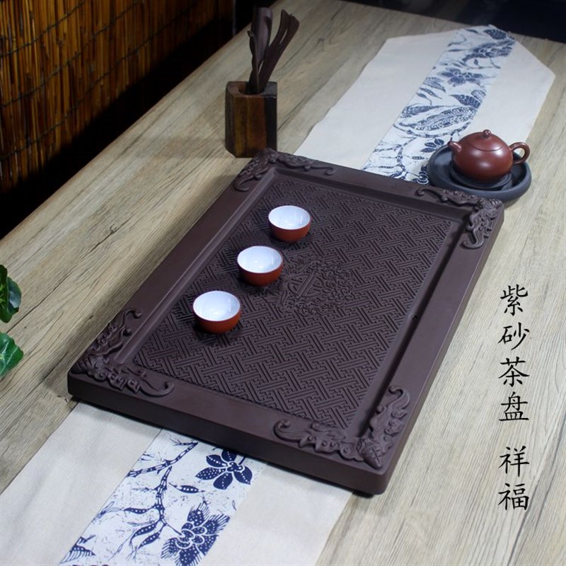 宜兴紫砂茶盘中式复古茶海家用办公排水式茶台手工制作功夫茶具