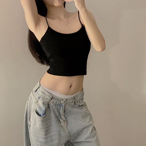 晗凝阁背心女带胸垫后背镂空夏季百搭辣妹内搭短款美背吊带外穿