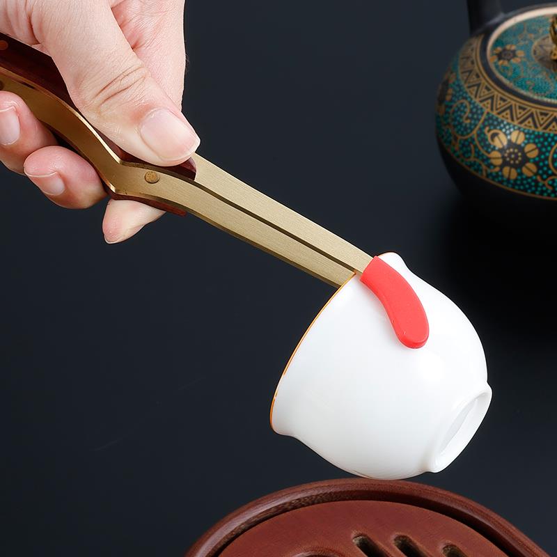 翰陌上品茶夹铜制茶镊子茶具零配件茶杯夹子洗杯防滑夹茶道六君子