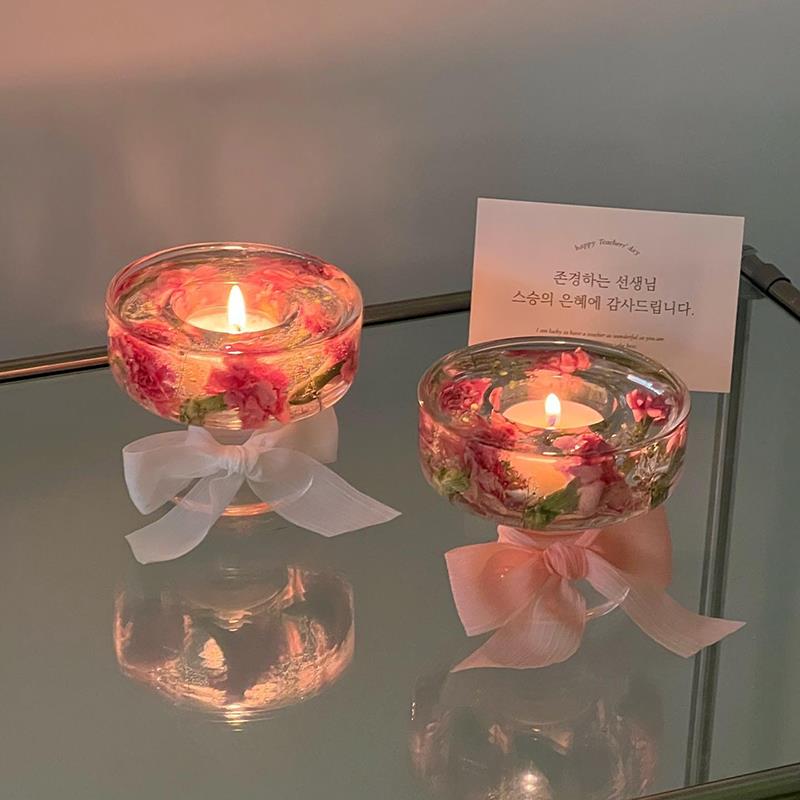 新疆包邮Hana果冻蜡香薰蜡烛烛台小众生日礼物干 干燥花玫瑰结婚