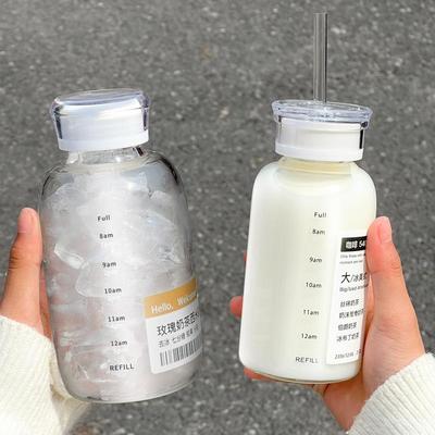 新疆包邮水杯玻璃杯2024新款女大容量吸管水杯透明咖啡杯便携牛奶