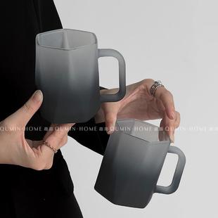 包邮 新疆 创意渐变色玻璃杯咖啡杯子家用喝水牛奶早餐杯带把手大容