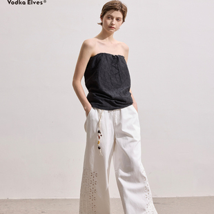 波西米亚镂空民族木珠腰带直筒阔腿休闲裤 vodka elves