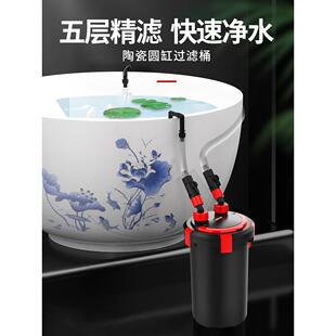陶瓷鱼缸过滤古养鱼净水循环三合一水泵圆桶专用外置一体机