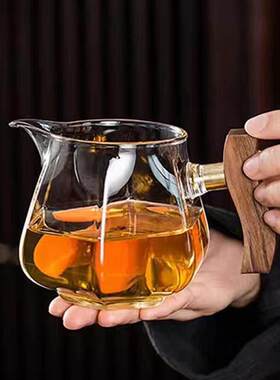 六角木璃公道杯高硼硅耐热玻璃中式高档茶海过滤400ml功夫茶具