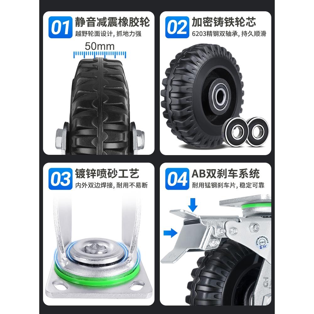重型万向轮轮子大全高承重静音橡胶轮工厂小推车工业级平板车脚轮
