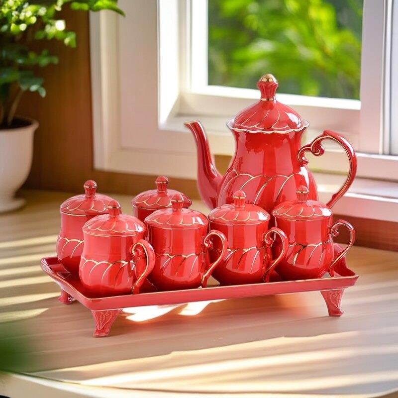 欧式轻奢结婚茶具陪嫁水具套装家用客厅杯子陶瓷杯具茶杯水杯水壶