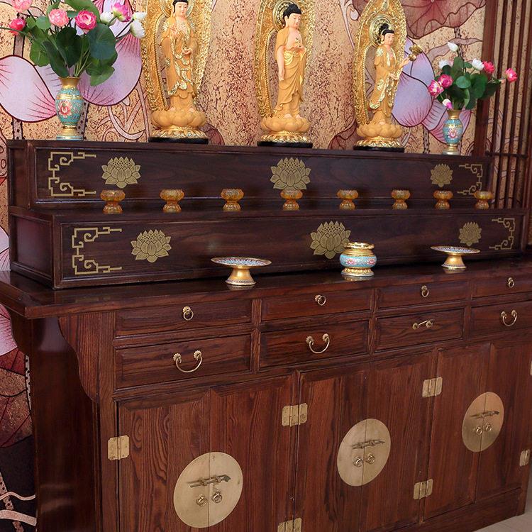 实木佛底座莲花佛龛藏式底柜储物神龛三层佛柜彩绘神台供桌加高垫