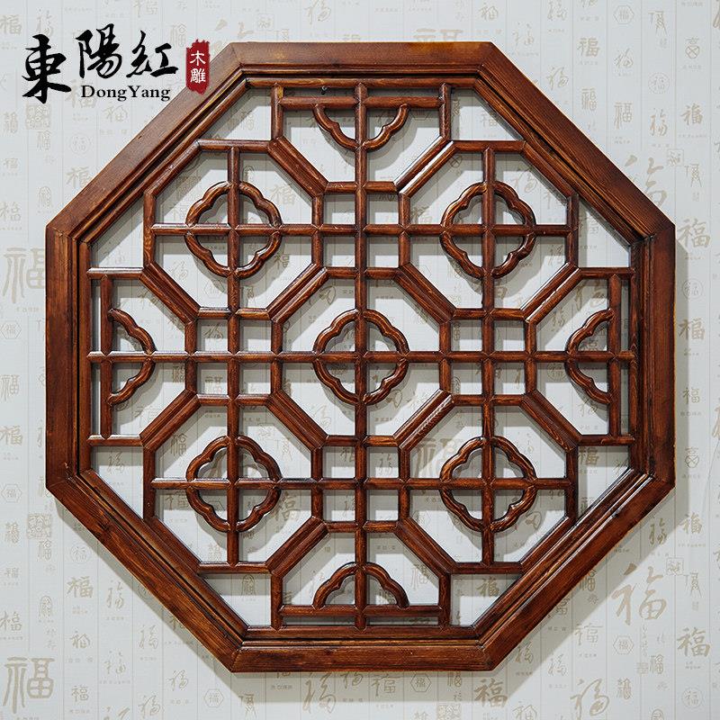 东阳木雕彷古实木挂件中式装修悬吊式天花板花窗榫卯镂空背景墙八