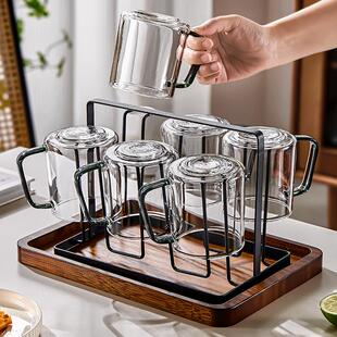 雅港家用玻璃杯套装带把手待客水杯女生高颜值喝水杯子办公室茶杯