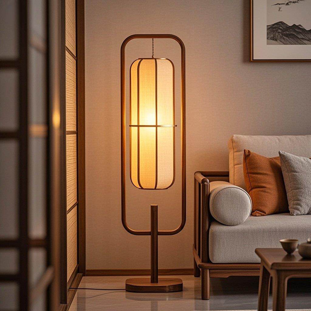 新中式落地灯宋氏美学客厅沙发旁卧室床头灯覆古实木立式台灯书房