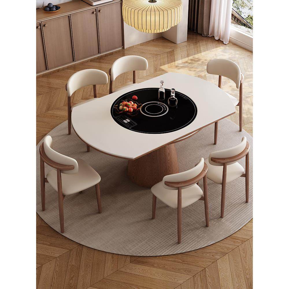 多功能实木岩板餐桌内嵌电磁炉暖菜板转盘小户型家用饭桌可变圆桌,住宅家具,岩板餐桌,淘宝优惠券,粉丝福利购,淘宝优惠卷