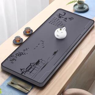 天然乌金石头茶盘家用简约整块原石嵌入式办公室排水小型石盘托