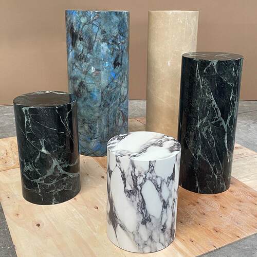 圆形玄关高低花架高端大理石落地摆件装饰客厅底座立柱展示台墩子