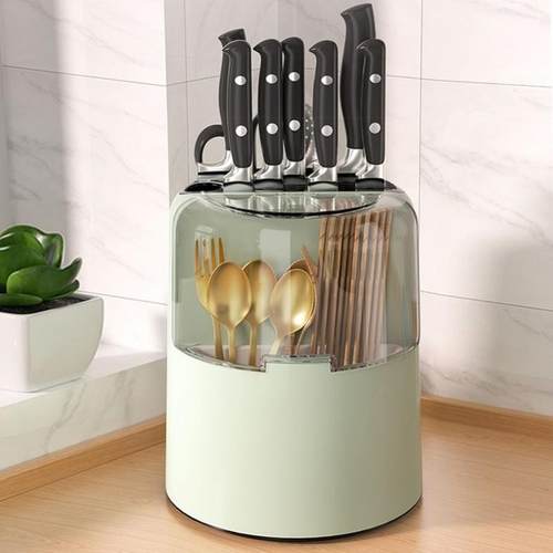 德国菜刀架置物架360度旋转筷子筒刀具收纳层架防尘带盖子筷子笼