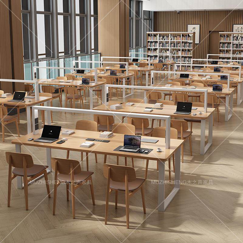 定制学校图书馆阅览桌椅大学阅览室共享书店带护眼灯阅读桌椅组合