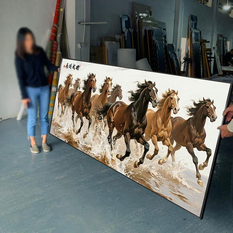 八骏图装饰画办公室大气八匹骏马图客厅沙发背景墙壁马到成功挂画