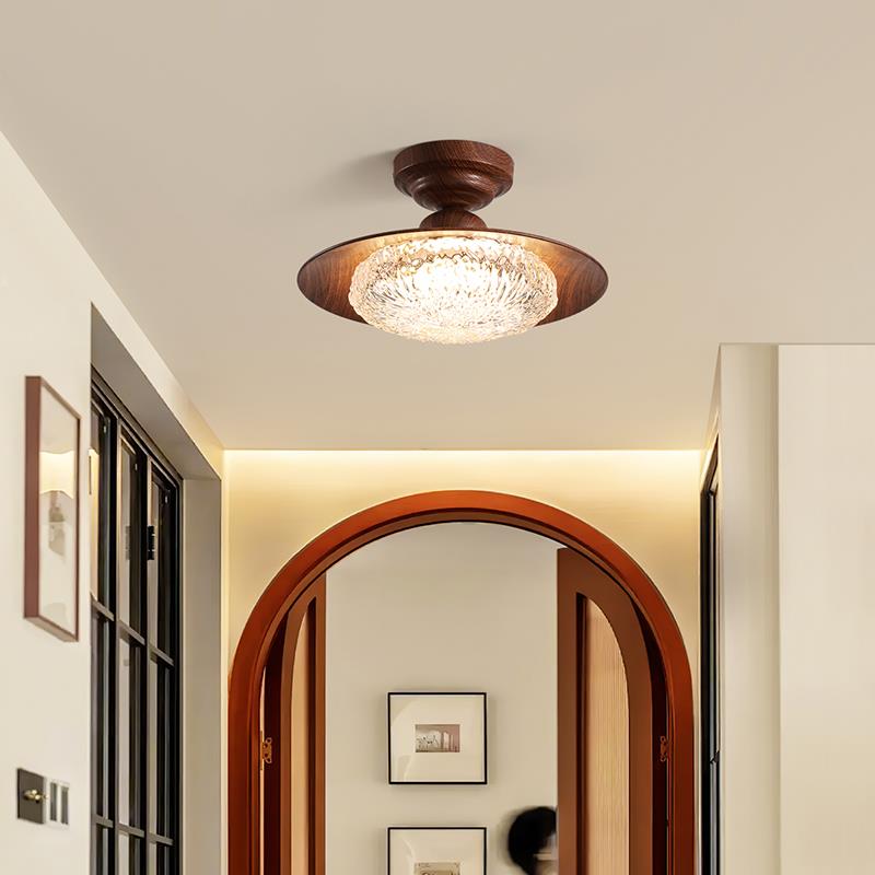 中世纪风格入口吸顶灯，高端入口灯，覆古胡桃色护眼阳台衣帽间过