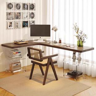 压克力转角书桌家用黑色电脑桌卧室实木拐角工作台l型定制办公桌