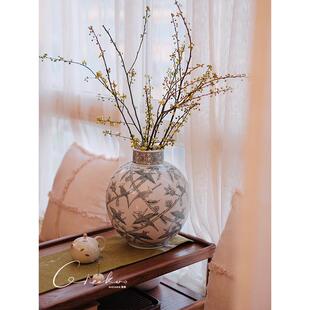 契阔家居釉下彩天青雅致喜乐陶瓷花瓶客厅玄关新中式工艺品摆饰