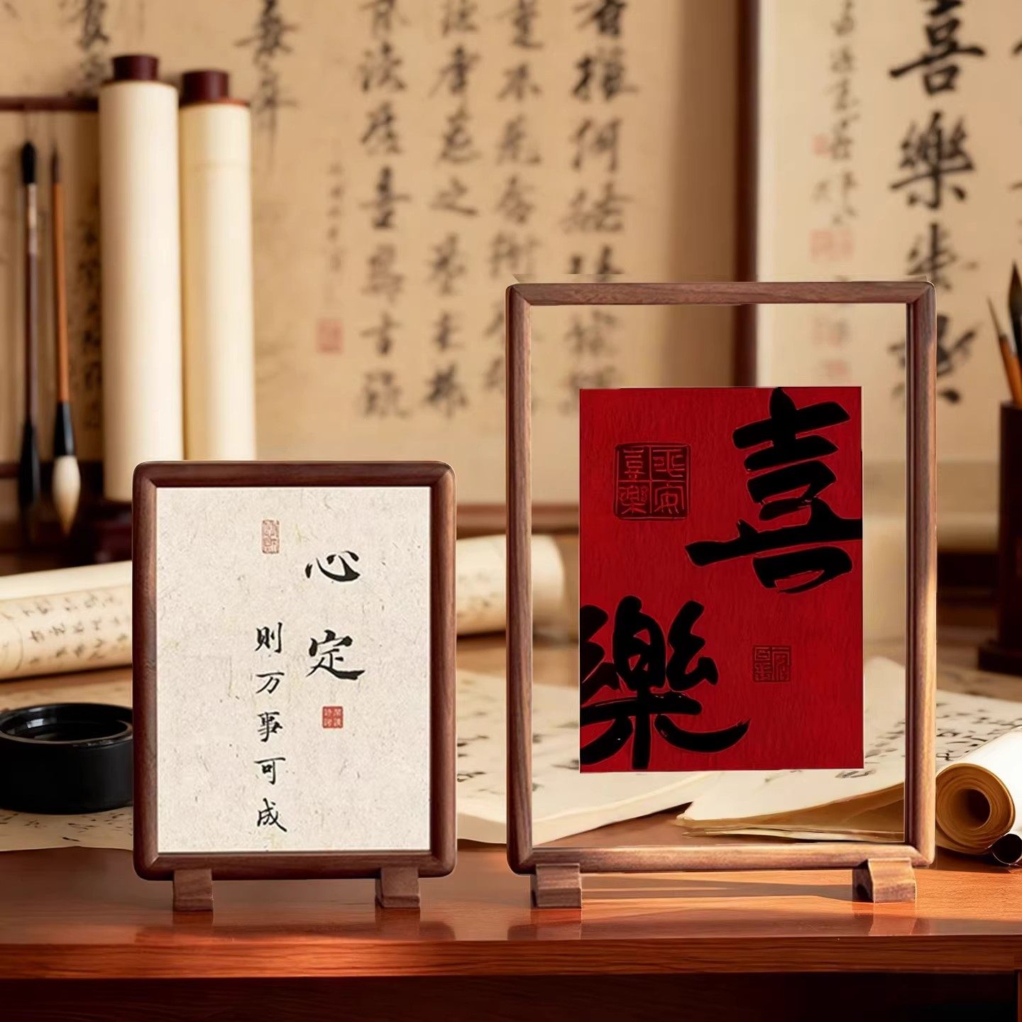 黑胡桃实木榫卯磁吸双面透明画框