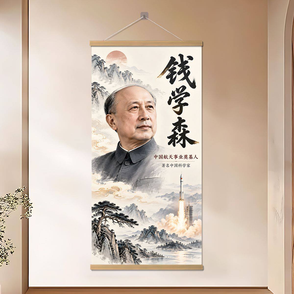 新中式钱学森励志挂画客厅玄关