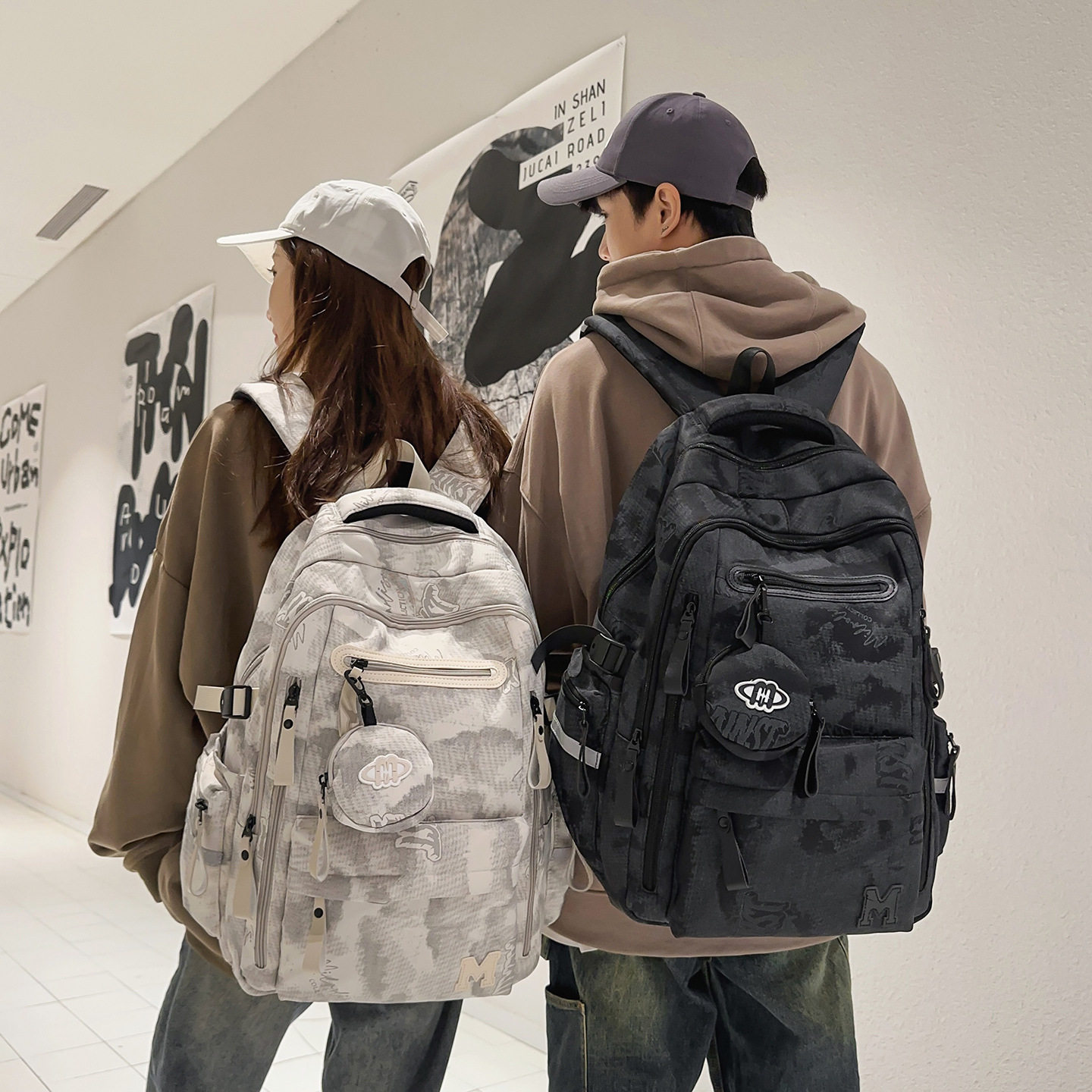 新款学生书包高颜值两件套休闲大容量结实耐用背包气垫护脊双肩包