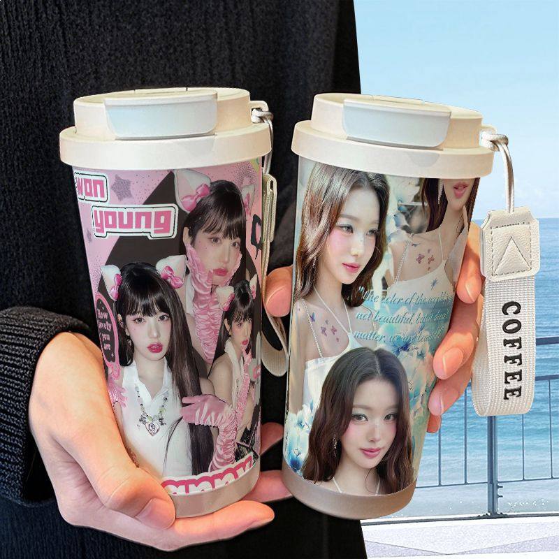 张元英爱豆甜美保温杯女士高颜值2025新款不锈钢吸管双饮大容量