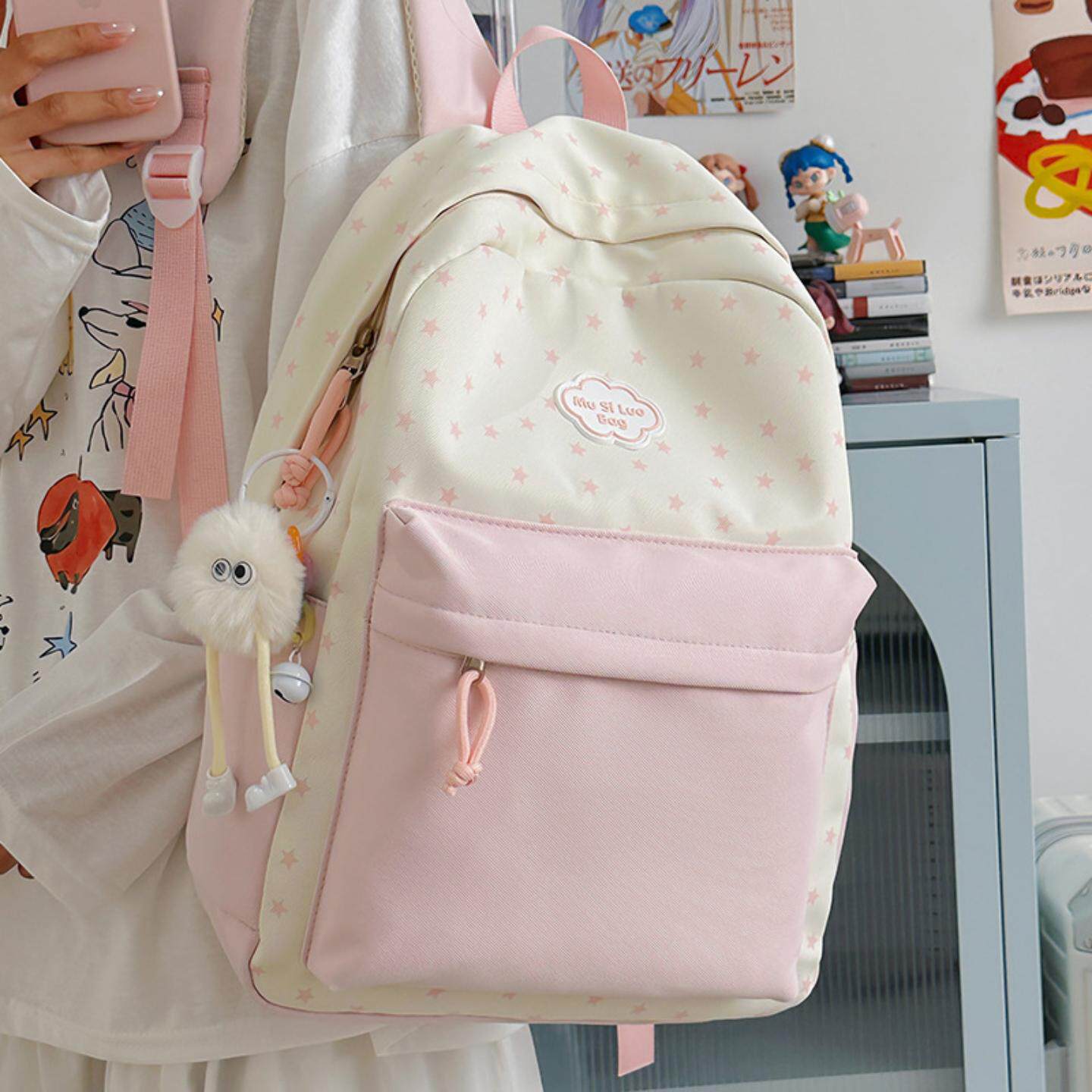 ins撞色双肩包女2025新款百搭轻便旅行背包小型通勤包手拎包