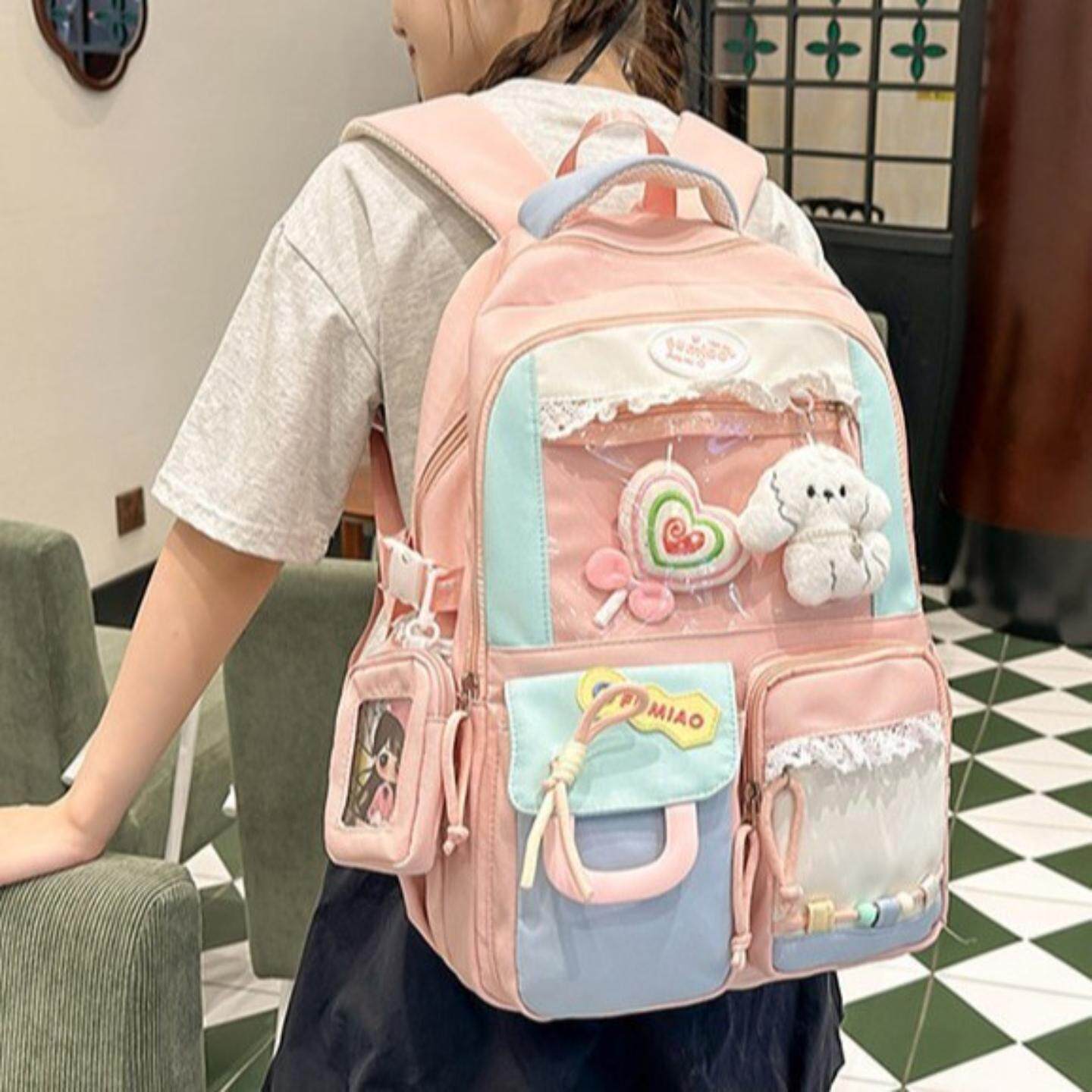 新款日系高颜值ins痛包初高中生背包女可爱撞色爆款大容量双肩包