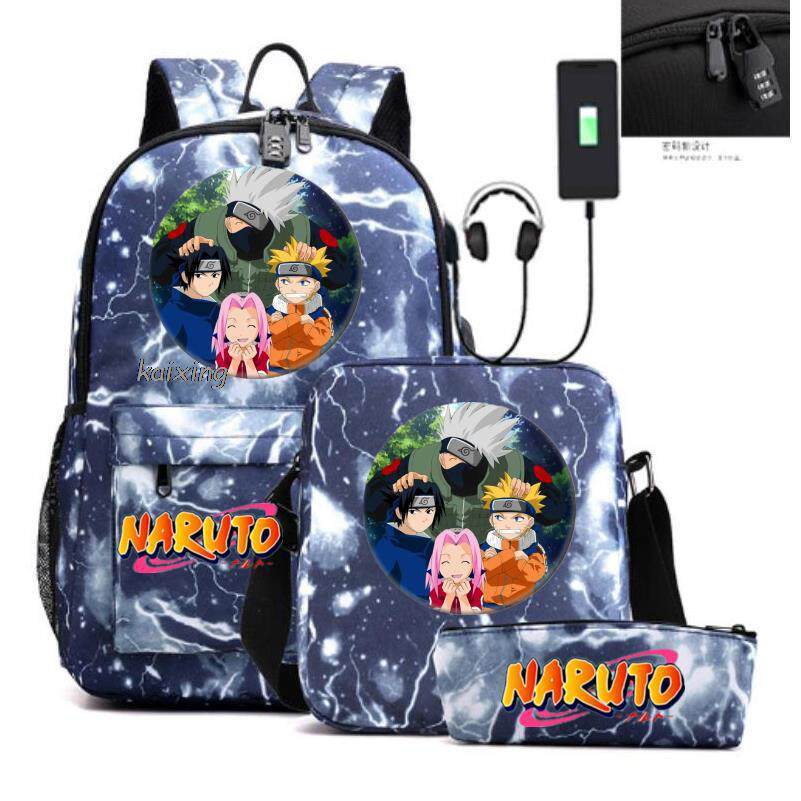 3 件套背包时尚火影忍者手办周边卡卡西儿童卡通书包书包男士女士