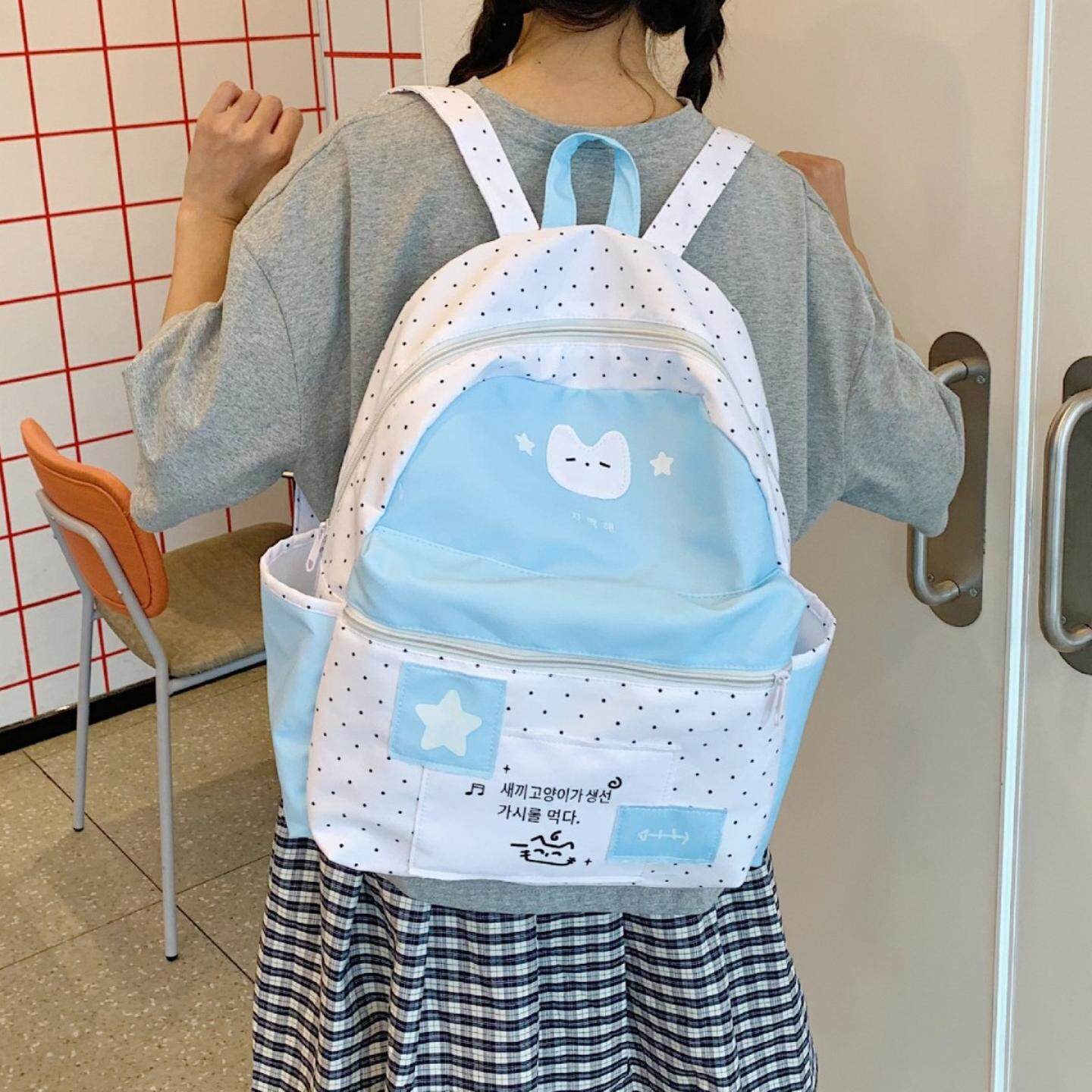 韩系校园风波点双肩包2025新款甜美外出百搭背包上课通勤书包