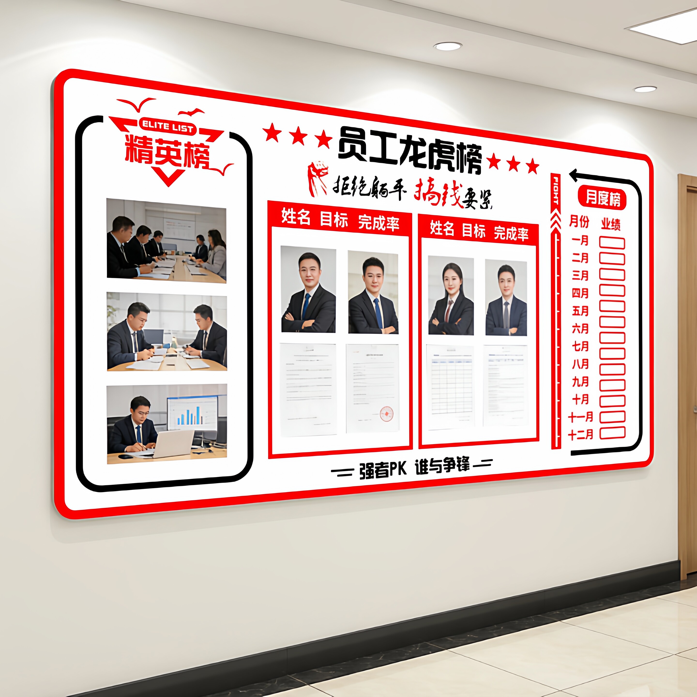 办公室公告栏磁吸白板公司龙虎榜荣誉榜业绩员工风采展示板销售PK