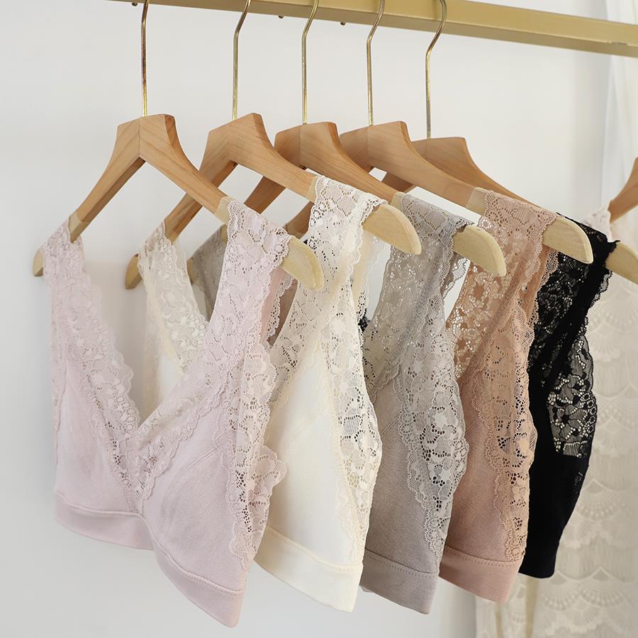 小芝羽毛蛋白模态V领蕾丝胸罩底，美丽的背部，大乳房，揭示小超