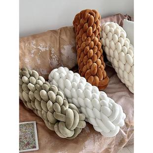 现代简约北欧麻花打结卧室靠垫客厅装饰沙发靠枕圆柱形抱枕民宿