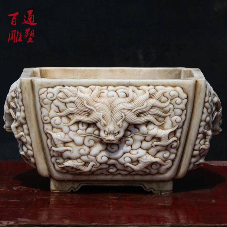 石雕鱼缸花盆汉白玉荷花石缸青石槽门海盆景香炉摆件室内家居庭院