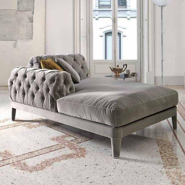 意式侘寂风布艺贵妃椅北欧简约美人榻躺椅灰色拉扣单人沙发床头榻