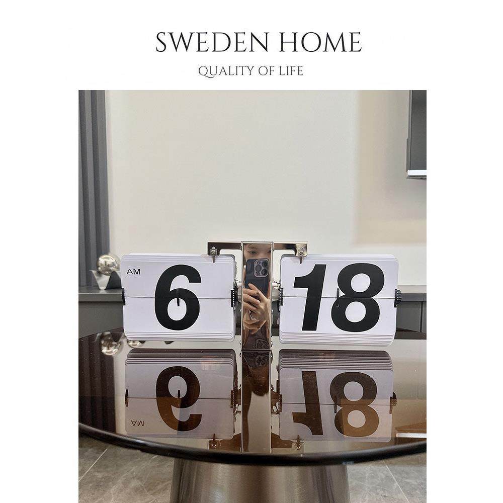 瑞典高端轻奢翻页时钟欧式钟表复古机械自动客厅创意大号座钟挂钟