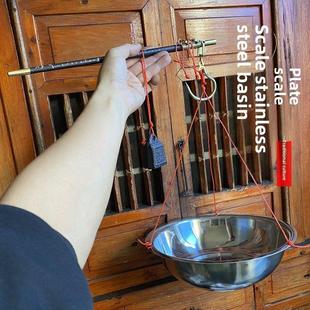 老式不锈钢盘秤木杆秤带盘钩秤手提秤10斤20斤30斤深盘盘称老式秤