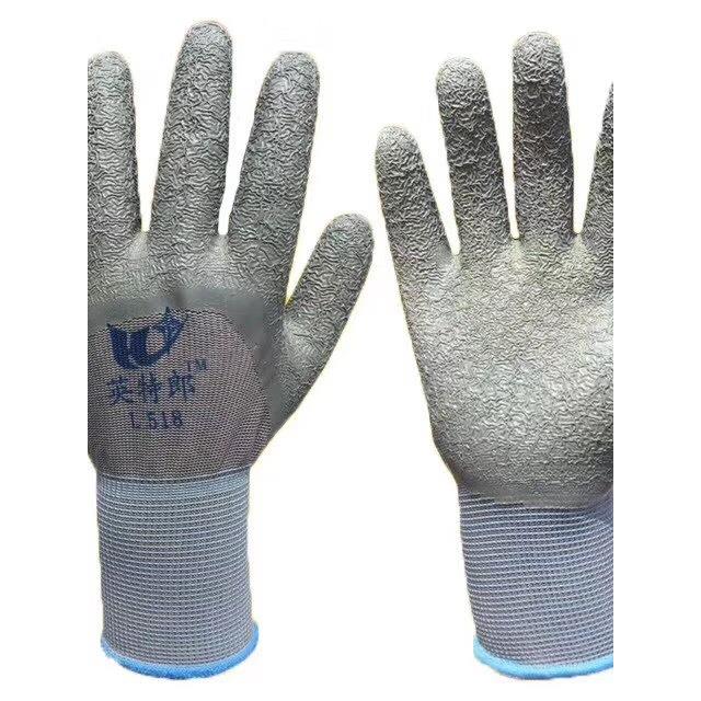 英特郎皱纹半挂手套劳保 耐磨加厚胶皮透气浸胶塑胶实用劳动手套